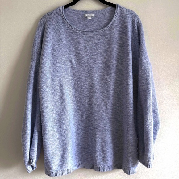 J Jill Blue Slub Knit Crewneck Sweater Large Petite Coastal Grandma Quiet Luxury - Picture 1 of 9
